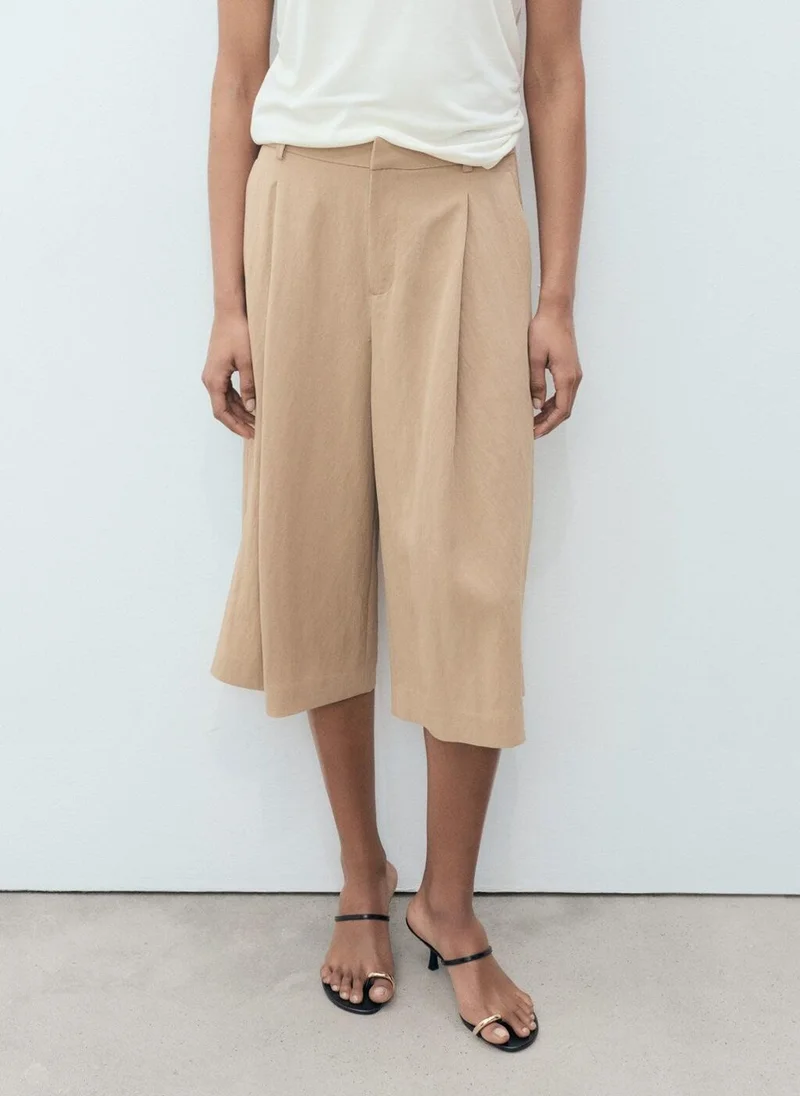 MANGO lyocell pleated bermuda shorts